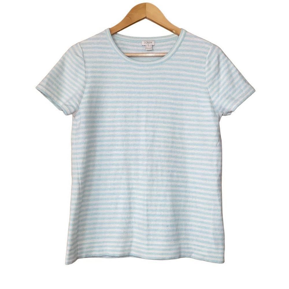 J.crew wool blend striped shirt sleeve sweater mint cream medium